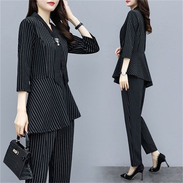 women's spring plus size suits and striped down pants of two female trouser sets femme deux pieces cl2o, White
women's spring plus size suits and striped down pants of two female trouser sets femme deux pieces cl2o, White