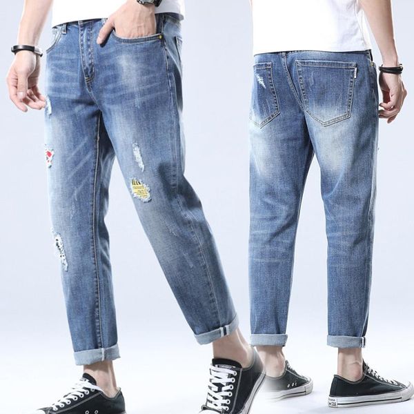 large size men summer thin cropped jeans loose korean style jeans denim fashion slim stretch pants, Blue
large size men summer thin cropped jeans loose korean style jeans denim fashion slim stretch pants, Blue