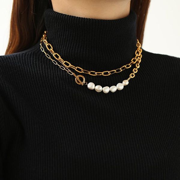 chains 2021 100% natural freshwater pearl clavicle necklace 14kgf chain pearls jewelry 41.5cm, Silver