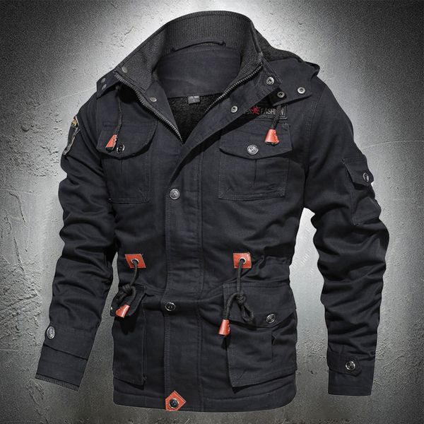 men's winter leather lining military outwear middle long cotton with hood air jacket high, Black;brown
men's winter leather lining military outwear middle long cotton with hood air jacket high, Black;brown