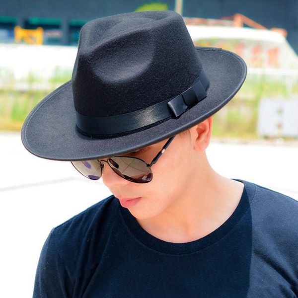 women men warm winter elegant hard wide brim felt hat jazz hat cap, Blue;gray