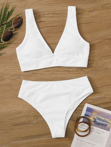 rib-knit high waist bikini swimsuit f21l#, White;black
rib-knit high waist bikini swimsuit f21l#, White;black