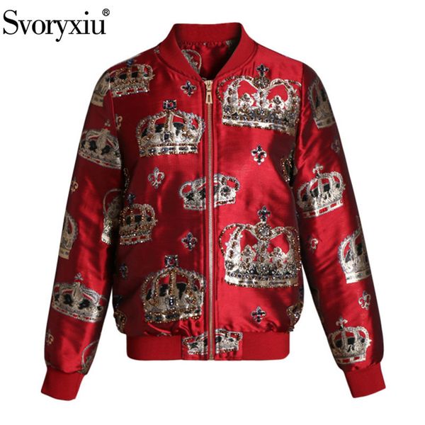 svoryxiu designer vintage crown print jacquard red jackets women's luxury beaded long sleeve autumn winter outwear short coat 201026, Black;brown
svoryxiu designer vintage crown print jacquard red jackets women's luxury beaded long sleeve autumn winter outwear short coat 201026, Black;brown