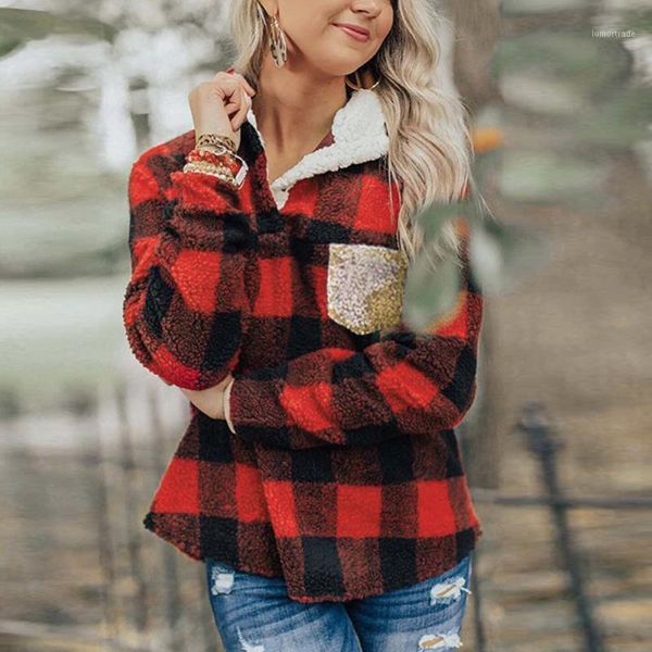 women's hoodies & sweatshirts women red plaid teddy jacket turn down collar lattice plush long sleeve blouse fashion sweatshirt lady ca, Black
women's hoodies & sweatshirts women red plaid teddy jacket turn down collar lattice plush long sleeve blouse fashion sweatshirt lady ca, Black