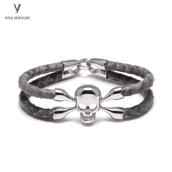 charm bracelets fashion genuine grey python leather skull bracelet for men bangle jewelry gift, Golden;silver
charm bracelets fashion genuine grey python leather skull bracelet for men bangle jewelry gift, Golden;silver