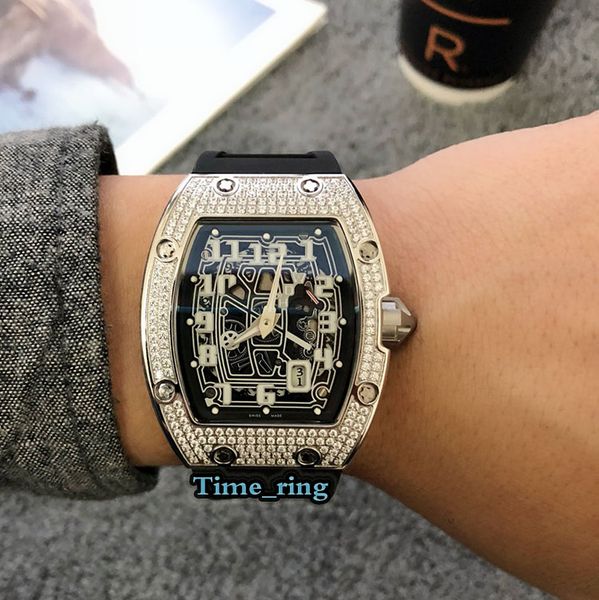 edition rm67-01 skeleton dial silver diamond case automatic mechanical movement mens watch black rubber strap designer sport watches, Slivery;brown 
edition rm67-01 skeleton dial silver diamond case automatic mechanical movement mens watch black rubber strap designer sport watches, Slivery;brown