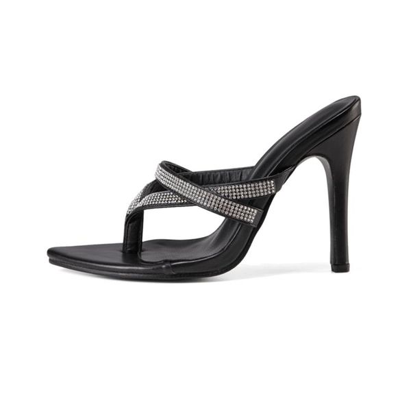 slippers female thin high heel sandals summer roman diamond-encrusted ladies flip-flop outside fashion shoes women 2021, Black