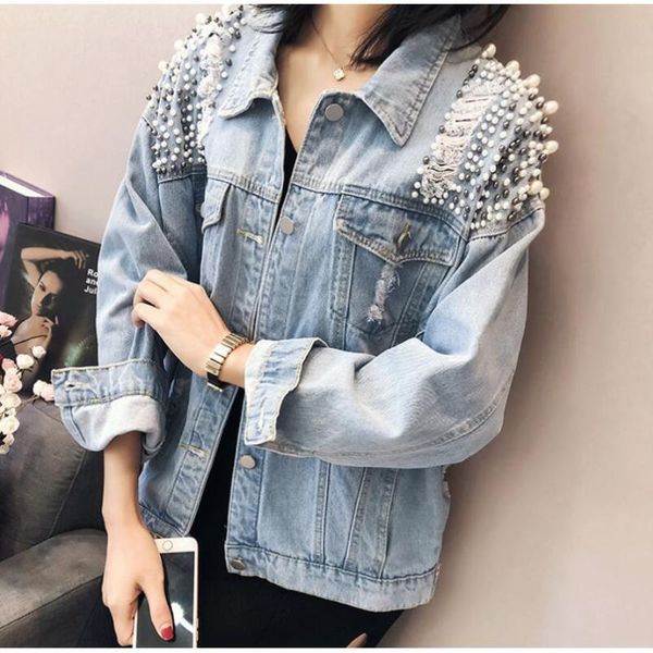 women's jackets 2021 heavy industry pearl handmade beaded denim jacket, Black;brown
women's jackets 2021 heavy industry pearl handmade beaded denim jacket, Black;brown