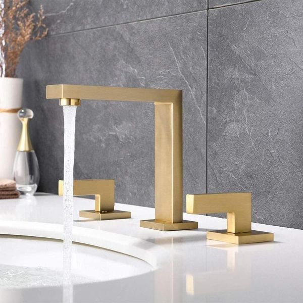 luxury brushed gold brass bathroom sink faucet copper three holes two handle basin mixer faucet--black/chrome
luxury brushed gold brass bathroom sink faucet copper three holes two handle basin mixer faucet--black/chrome