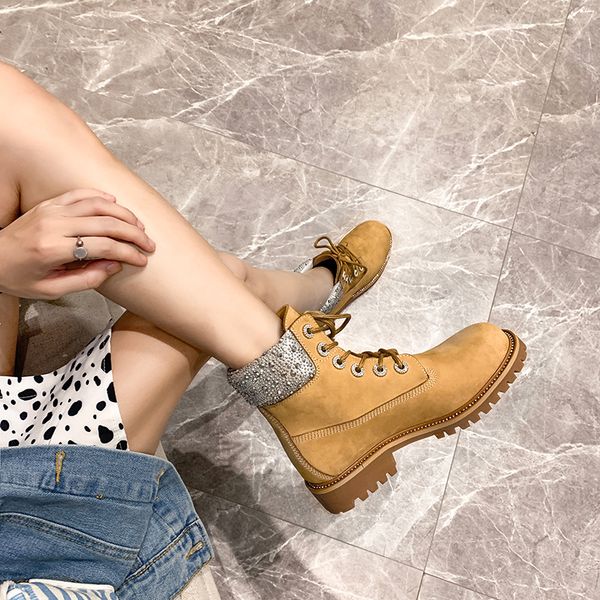 new bling rhinestone yellow short woman boots genuine leather round toe lace-up height increasing boots for autumn winter, Black
new bling rhinestone yellow short woman boots genuine leather round toe lace-up height increasing boots for autumn winter, Black