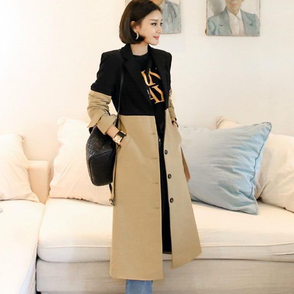 women's trench coats autumn black khaki color patchwork single breasted long cloth women notched sashes casual wind coat1, Tan;black
women's trench coats autumn black khaki color patchwork single breasted long cloth women notched sashes casual wind coat1, Tan;black