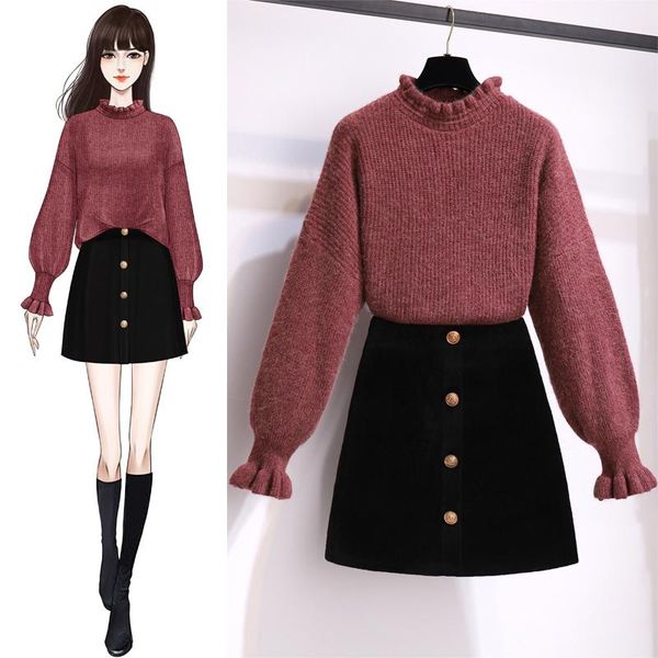 women's tracksuits real s autumn and winter lazy style sweet japanese thick knitted pullover sweater black woolen skirt two piece set w, Gray
women's tracksuits real s autumn and winter lazy style sweet japanese thick knitted pullover sweater black woolen skirt two piece set w, Gray