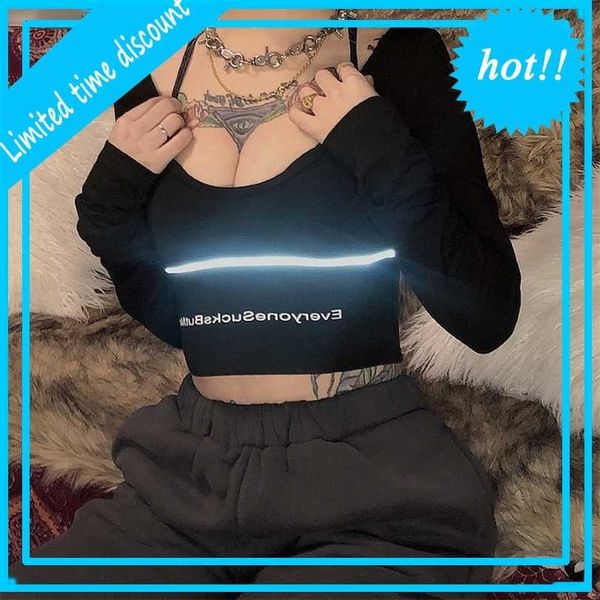2021 style autumn and winter new letter printing reflective strip t-shirt for women, White
2021 style autumn and winter new letter printing reflective strip t-shirt for women, White