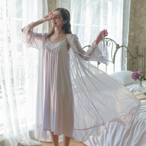 women's sleepwear 2021 spring vintage princess modal 2 pieces robe sets smooth gauze long sweet girls night dress home wear, Black;red
women's sleepwear 2021 spring vintage princess modal 2 pieces robe sets smooth gauze long sweet girls night dress home wear, Black;red