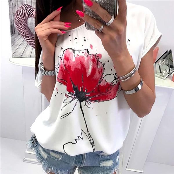 fashion summer casual women flower print one shoulder loose short sleeve t shirt drop shipping good quality, White 
fashion summer casual women flower print one shoulder loose short sleeve t shirt drop shipping good quality, White