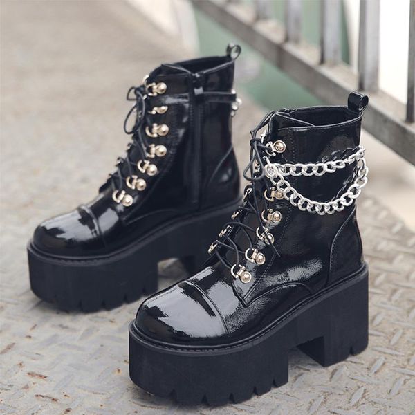 boots women's ankle patent leather gothic black women metal chain chunky platform fashion ladies punk style shoes
boots women's ankle patent leather gothic black women metal chain chunky platform fashion ladies punk style shoes