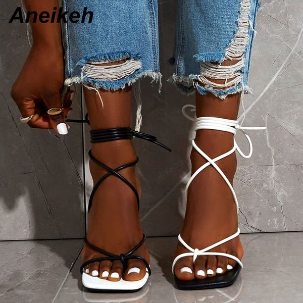 aneikeh 2021 summer sandals cross-tied lace up thong stiletto heels novelty mixed colors pu fashion square head party women shoe c0129, Black
aneikeh 2021 summer sandals cross-tied lace up thong stiletto heels novelty mixed colors pu fashion square head party women shoe c0129, Black