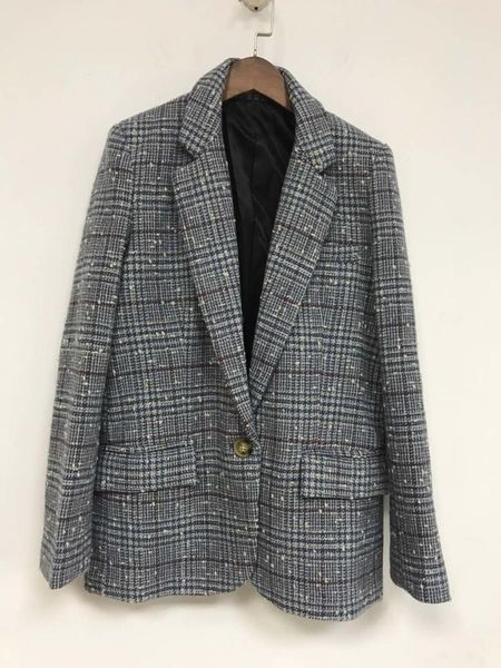 autumn and winter women tweed blazer coat snowflake plaid lady notched office wear jacket female single button outwear top, White;black
autumn and winter women tweed blazer coat snowflake plaid lady notched office wear jacket female single button outwear top, White;black