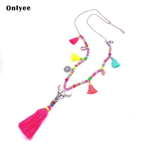 onlyee bohemian style necklace handmade beaded long necklace gorgeous color beads tassels and cow head ladies jewelry1, Silver
onlyee bohemian style necklace handmade beaded long necklace gorgeous color beads tassels and cow head ladies jewelry1, Silver