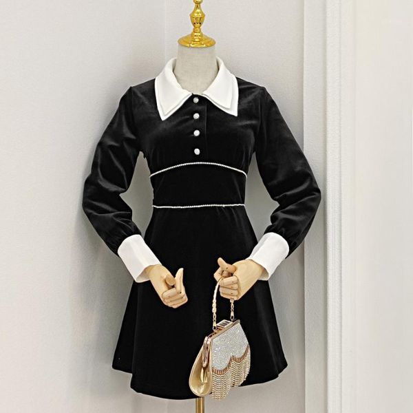 casual dresses 2021 temperament lapel contrast color gold velvet stitching diamond-studded waist slimming dress 11241, Black;gray
casual dresses 2021 temperament lapel contrast color gold velvet stitching diamond-studded waist slimming dress 11241, Black;gray
