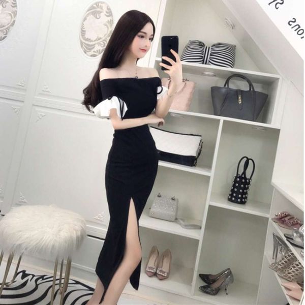 one 2020 night club women's line collar off shoulder flared sleeve high waist split mid length strapls drs long skirt, Black;gray
one 2020 night club women's line collar off shoulder flared sleeve high waist split mid length strapls drs long skirt, Black;gray