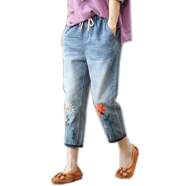 women embroidery jeans floral capris denim pants for summer harem elastic waist loose big casual b01161452, Blue
women embroidery jeans floral capris denim pants for summer harem elastic waist loose big casual b01161452, Blue
