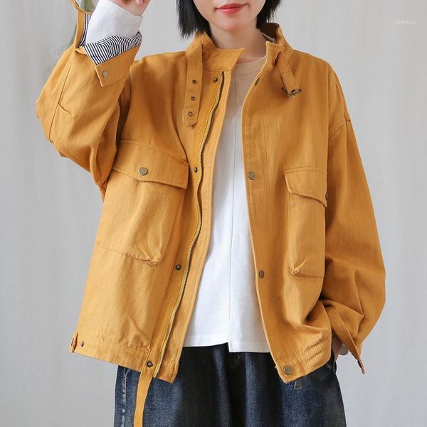 women's jackets 2021 women loose cargo autumn zipper bf coas long sleeve korean style wild outerwear denim s341, Black;brown
women's jackets 2021 women loose cargo autumn zipper bf coas long sleeve korean style wild outerwear denim s341, Black;brown