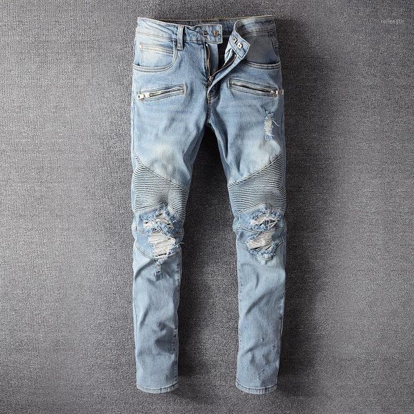men's blue slim biker jeans skinny patchwork folds holes ripped stretch moto & biker denim pants1
men's blue slim biker jeans skinny patchwork folds holes ripped stretch moto & biker denim pants1