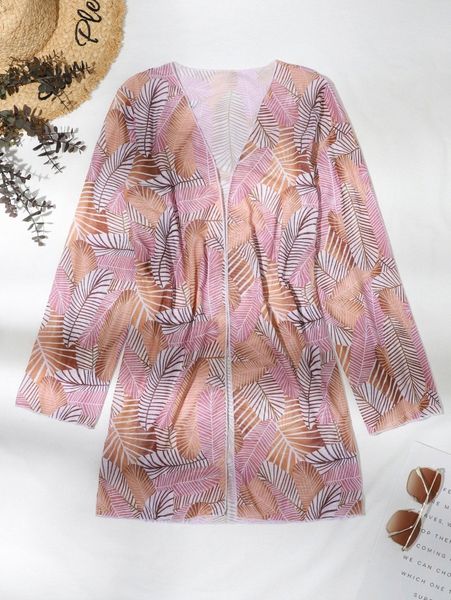allover plant print kimono q8be#, White;black 
allover plant print kimono q8be#, White;black