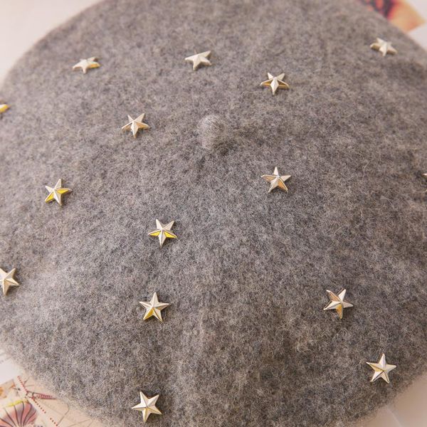 cokk wool beret autumn winter hats for women little star rivet fashion beret women hats black red pink beret vintage bonnet swy wmtvmi, Blue;gray 
cokk wool beret autumn winter hats for women little star rivet fashion beret women hats black red pink beret vintage bonnet swy wmtvmi, Blue;gray