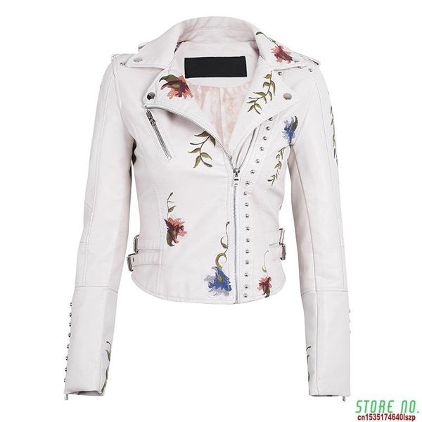 women's leather & faux soft jacket women embroidery floral pu motorcycle epaulet zipper punk outerwear, Black
women's leather & faux soft jacket women embroidery floral pu motorcycle epaulet zipper punk outerwear, Black
