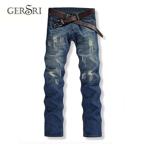 gersri straight destroyed jeans brand slim casual ripped jeans homme retro men's denim trousers cotton male pants1, Blue
gersri straight destroyed jeans brand slim casual ripped jeans homme retro men's denim trousers cotton male pants1, Blue