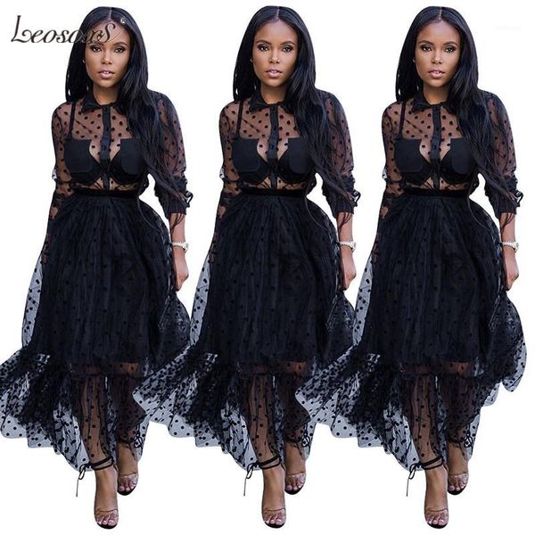 autumn womens long sleeve dress turn-down collar lace mesh polka dot black dress ankle length perspective dresses1, Black;gray
autumn womens long sleeve dress turn-down collar lace mesh polka dot black dress ankle length perspective dresses1, Black;gray