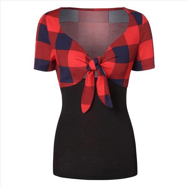 women tshirt casual color block plaid panel bow knot bandage summer ladies fashion t shirt slim soft ropa mujer verano 2019 top, White
women tshirt casual color block plaid panel bow knot bandage summer ladies fashion t shirt slim soft ropa mujer verano 2019 top, White