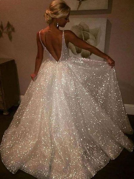 sparkly bling bling wedding dresses deep open backless v neck a line 2021 glitter shiny sequined bridal gowns custom size, White
sparkly bling bling wedding dresses deep open backless v neck a line 2021 glitter shiny sequined bridal gowns custom size, White