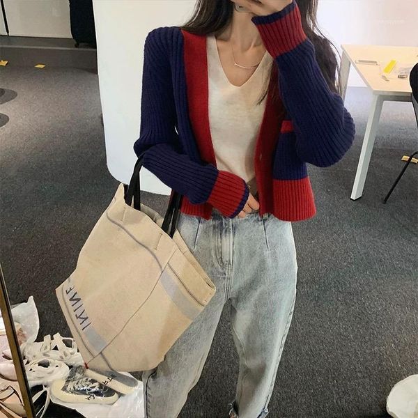 women's knits & tees women cardigan 2021 autumn winter korean style v neck short vintage color patchwork knitted sweater coat knitwear, White
women's knits & tees women cardigan 2021 autumn winter korean style v neck short vintage color patchwork knitted sweater coat knitwear, White