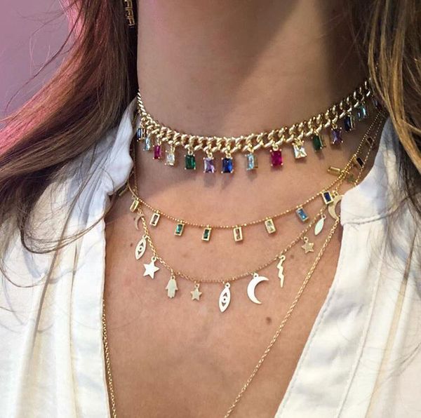 rock style miami cuban chain choker jewelry with rainbow baguette cz drop charm links gold filled cz women short layer necklace, Silver
rock style miami cuban chain choker jewelry with rainbow baguette cz drop charm links gold filled cz women short layer necklace, Silver