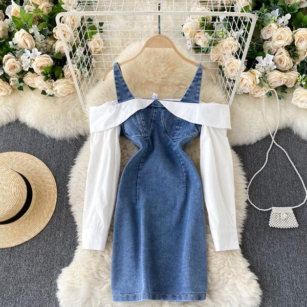 spring new fashion slash neck color stitching retro denim dress women long sleeve clothes harajuku vestidos de mujer j120, Black;gray
spring new fashion slash neck color stitching retro denim dress women long sleeve clothes harajuku vestidos de mujer j120, Black;gray