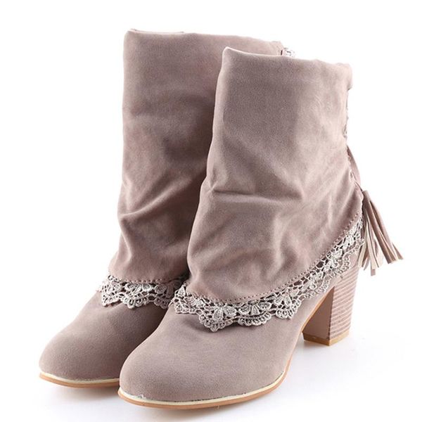 winter boots women short boots sued leather round toe ankle lace ladies 7cm high heels tassel shoes ankle, Black
winter boots women short boots sued leather round toe ankle lace ladies 7cm high heels tassel shoes ankle, Black