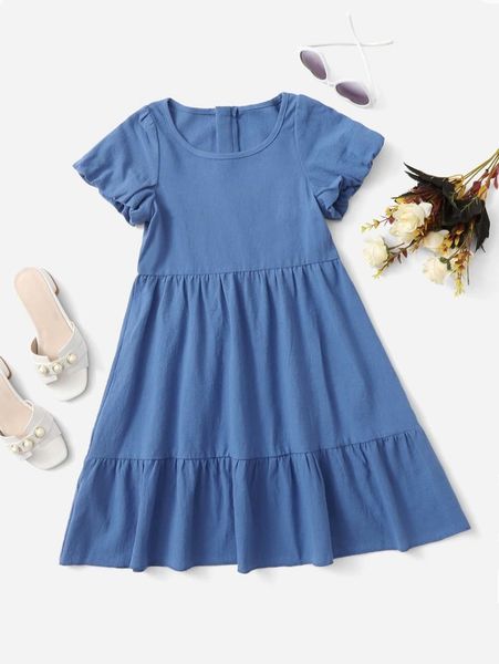 toddler girls puff sleeve ruffle hem dress she, Red;yellow