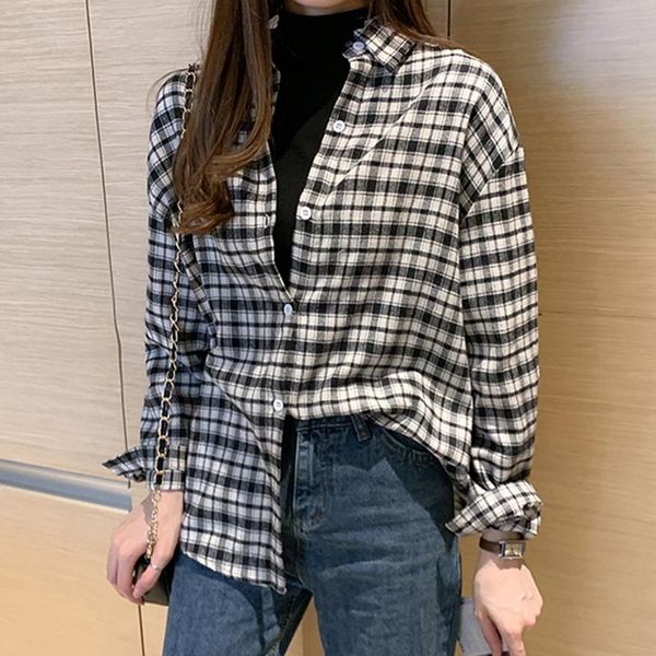 women's blouses & shirts women fashion casual 2021 female plaid turn-down collar loose long sleeve harajuku blouse shirt chic top, White
women's blouses & shirts women fashion casual 2021 female plaid turn-down collar loose long sleeve harajuku blouse shirt chic top, White