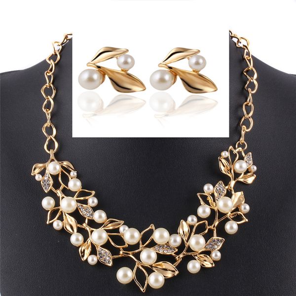 elegant simulated pearl bridal jewelry set wedding bride jewelry leaf crystal gold color necklaces earrings sets gift, Silver
elegant simulated pearl bridal jewelry set wedding bride jewelry leaf crystal gold color necklaces earrings sets gift, Silver