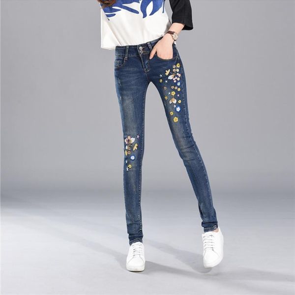 embroidery jeans for women spring high waist elasticity jeans ethnic style embroidery foot pants female student woman, Blue
embroidery jeans for women spring high waist elasticity jeans ethnic style embroidery foot pants female student woman, Blue