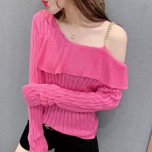 #6202 red black green one shoulder sweater women slim stretch pullover women long sleeved womens sweaters spliced ruffles, White;black
#6202 red black green one shoulder sweater women slim stretch pullover women long sleeved womens sweaters spliced ruffles, White;black