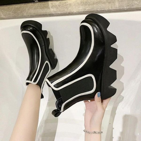 2020 new leather platform boots women elastic band round toe boots designer sponge cake bottom ankle women's botas mujer #w57e, Black
2020 new leather platform boots women elastic band round toe boots designer sponge cake bottom ankle women's botas mujer #w57e, Black