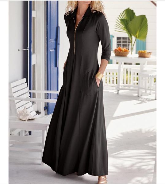 2021 elegant ladies long sleeve solid color pocket medium knitted zipper personalized dress casual retro dress women's, Black;gray
2021 elegant ladies long sleeve solid color pocket medium knitted zipper personalized dress casual retro dress women's, Black;gray