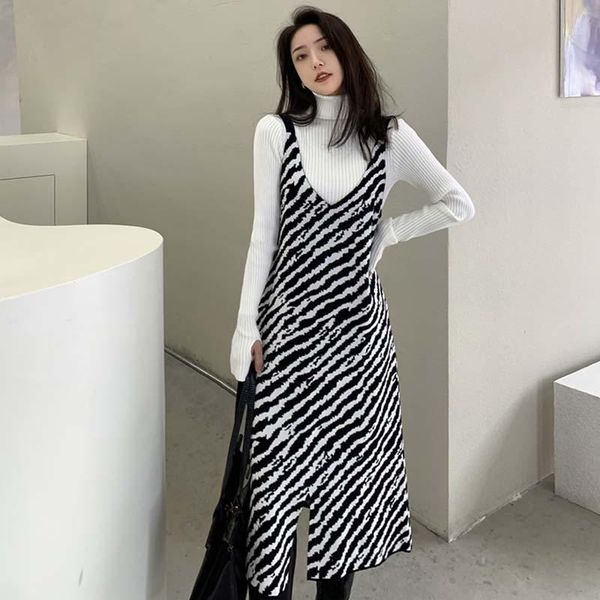 korean stripe office lady mid sweaters dress autumn winter women elegant sling knitting dress one-piece robe pull femme dresses1, Black;gray
korean stripe office lady mid sweaters dress autumn winter women elegant sling knitting dress one-piece robe pull femme dresses1, Black;gray