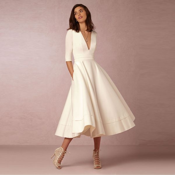 elegant a-line v neck white maxi dresses half sleeves simple night club long dress solid color female office casual dress t200416, Black;gray 
elegant a-line v neck white maxi dresses half sleeves simple night club long dress solid color female office casual dress t200416, Black;gray