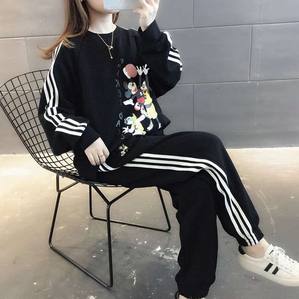 sports leisure fashion two piece suit women's in the early of 2020 new autumn clothing foreign style, Black