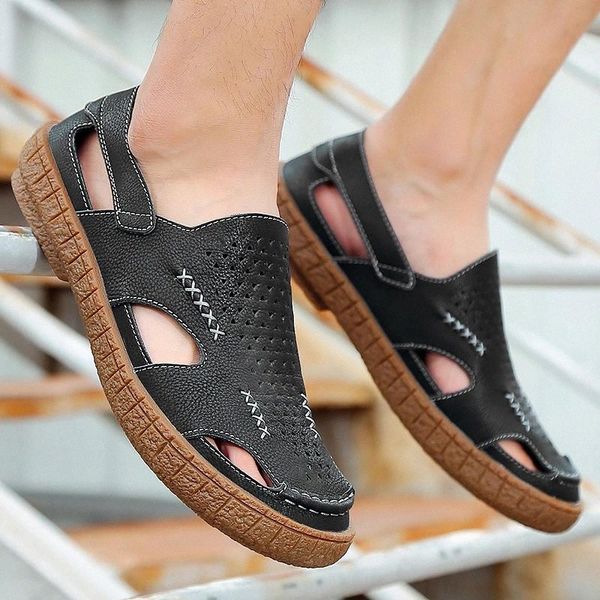 men's summer sandals genuine leather comfortable slip-on casual sandals handmade sewing fashion men slippers zapatillas hombre #iv7b, Black
men's summer sandals genuine leather comfortable slip-on casual sandals handmade sewing fashion men slippers zapatillas hombre #iv7b, Black